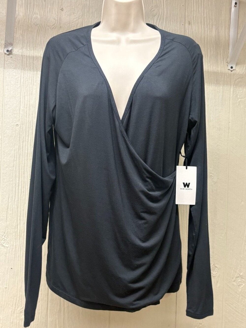NEW! W by Worth Dark Grey Cross-over Top Size Large